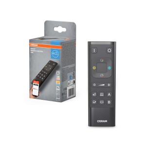 Pilot Osram Smart+ WiFi USB obok opakowania produktu. Kompaktowe sterowanie inteligentnym oświetleniem.