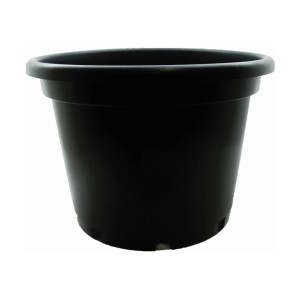 Czarna doniczka do użytku wewnątrz i na zewnątrz.
