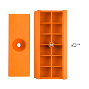 Pomarańczowy element ścierny t.b.t. z siatką i otworem, do stosowania z narzędziami szlifierskimi.