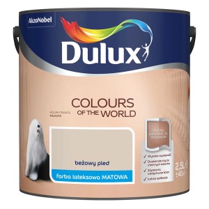 Puszka farby Dulux "Beżowy pled": Matowa, beżowa farba do ścian wewnętrznych.