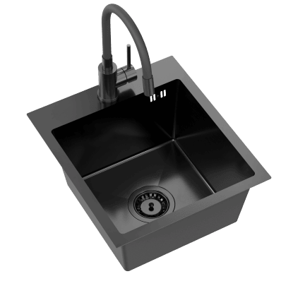 Zlew Chris 40 cm 1-kom+bat Elasz baterią elastyczną stalowy czarny