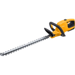Akumulatorowe nożyce do żywopłotu Stiga HT 100e z akumulatorem i ładowarką, żółto-czarne.