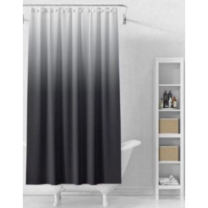 Zasłona prysznicowa t.b.t. z gradientem szaro-białym w łazience.