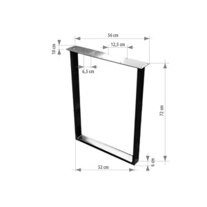 Czarna noga stołu z wymiarami do konstrukcji mebli.