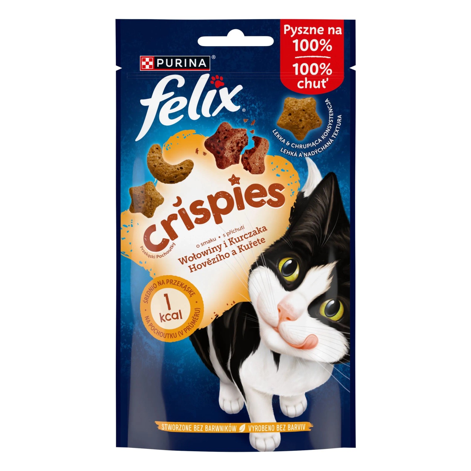 Purina Felix Crispies Przekąski dla kotów, o smaku wołowiny i kurczaka 45 g