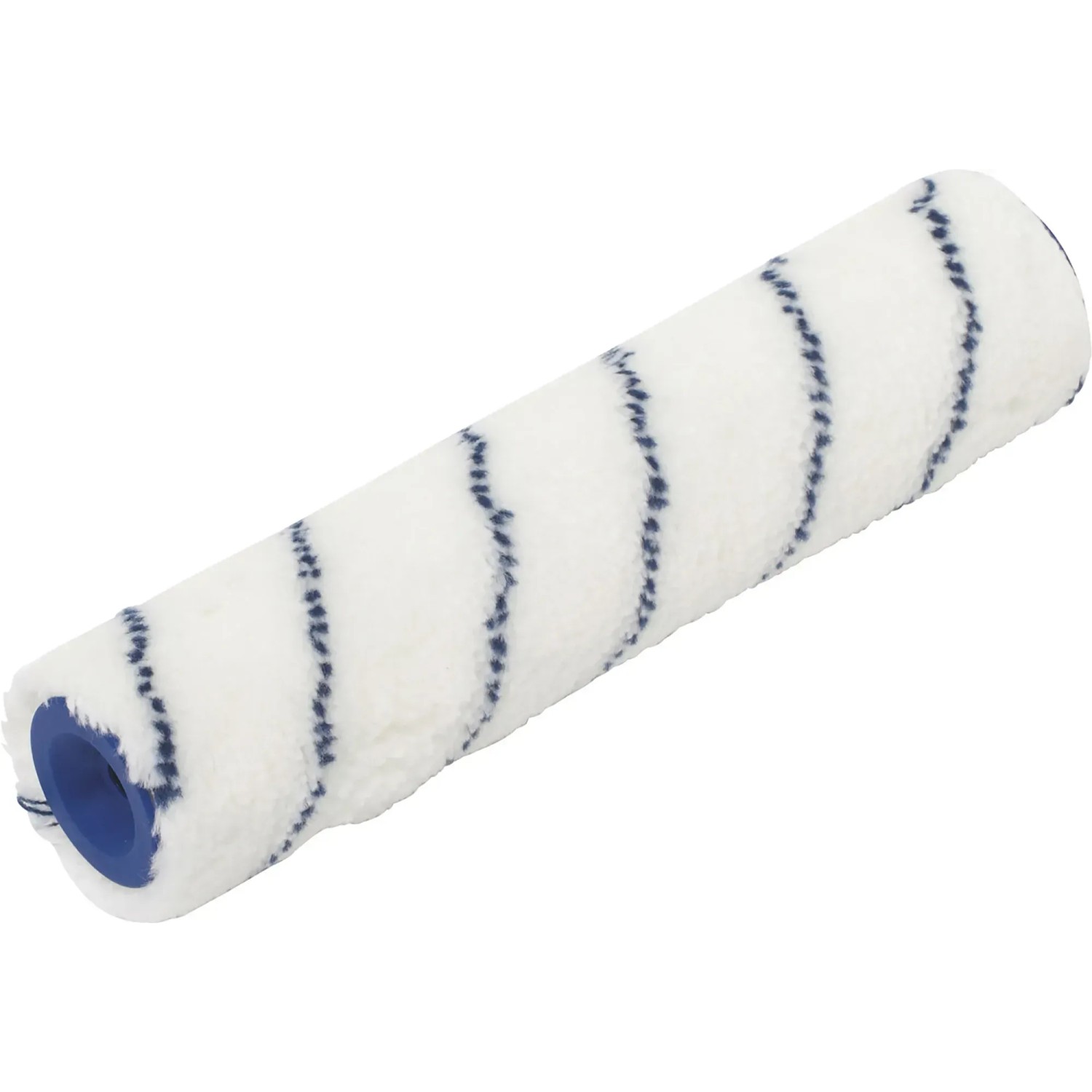 Wałek do malowania LUX z poliestru, 25 cm, do gładkich powierzchni, biały wałek z niebieskimi paskami.