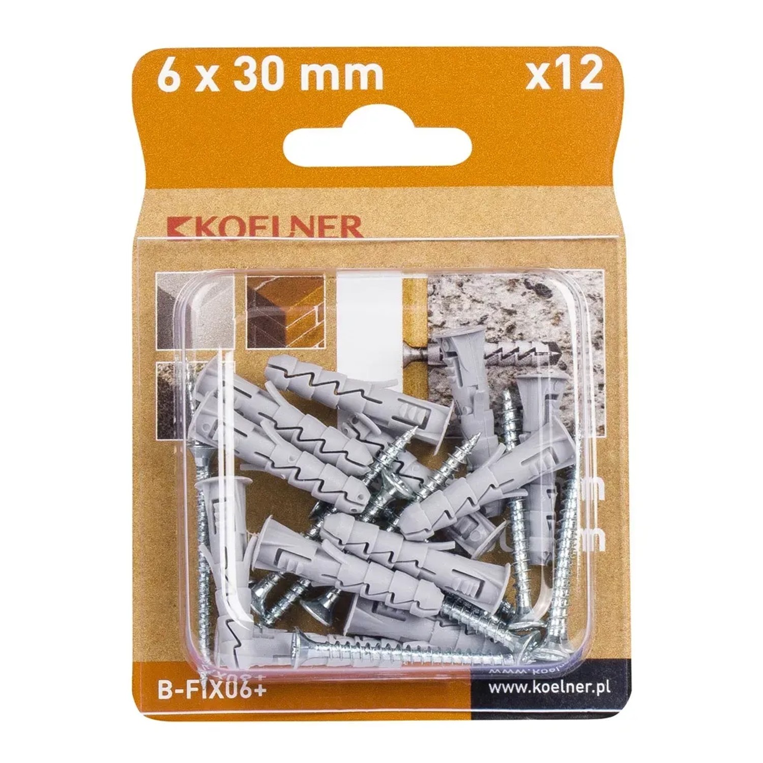 Koelner Kołek FIX rozporowy 6mm z wkrętem 12szt