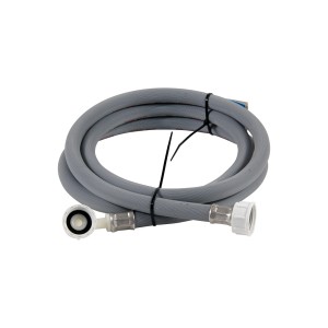 Szary wąż do pralki ze złączkami.