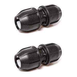 Dwa czarne złączki do nawadniania podziemnego.