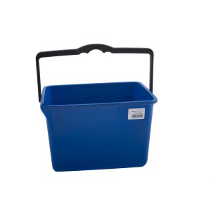 Niebieskie wiadro na farbę LUX Classic 15 l z czarnym uchwytem, idealne do mieszania i napełniania farby.