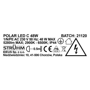 Struhm Plafon okrąg. SMART WI-FI POLAR LED C 48W CCT 3540lm IP44 śr. 48cm czarny