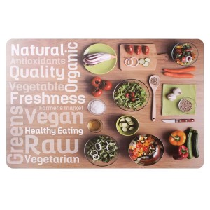 t.b.t. obrus ze wzorem warzyw i wegańskimi słowami kluczowymi.