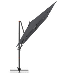 Antracytowy parasol wiszący Doppler MyZone 240x320 cm z mechanizmem korbowym i obrotową czaszą.