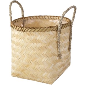 Kwadratowa doniczka na zioła t.b.t. z plecionego bambusa z uchwytami.