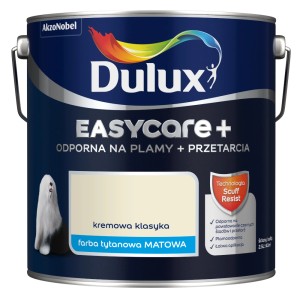 Wiadro z farbą Dulux Easycare+ w kolorze kremowym, matowa farba tytanowa do ścian.