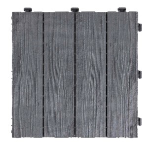 Szara płytka tarasowa t.b.t. z efektem drewna na podesty.