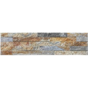 Kamień dekoracyjny/klinkier t.b.t. w odcieniach brązu, szarości i błękitu.