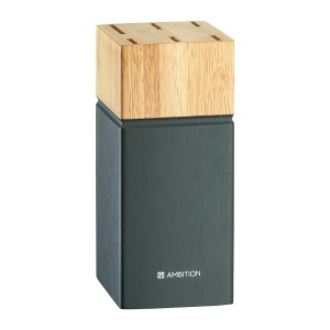 Blok na noże Ambition, szary/drewniany, do akcesoriów kuchennych.