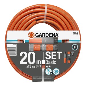Zestaw węża ogrodowego Gardena, 20 m, pomarańczowy, ze złączkami.