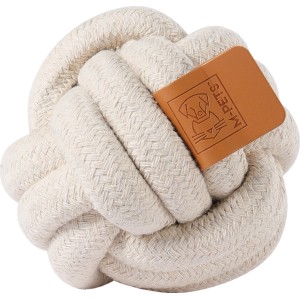 Biała piłka dla psa (Ø 9,5 cm) z bawełny, idealna do przeciągania i gryzienia.