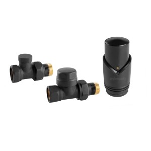 Czarny zestaw termostatyczny do instalacji grzewczych.