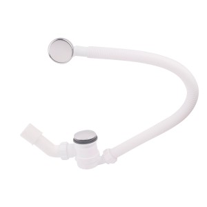 Syfon wannowy t.b.t., biały z chromowanymi detalami.