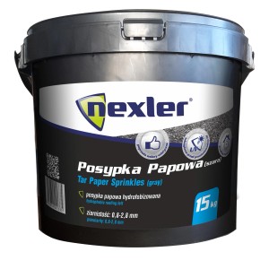 Wiadro szarej posypki papowej Nexler, do pokryć bitumicznych.