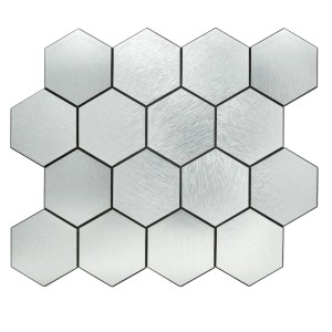 Mozaika ścienna samoprzylepna hexagon XL Srebro 25,5x29,2