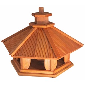 Drewniany karmnik dla ptaków w stylu pagody do ogrodu.