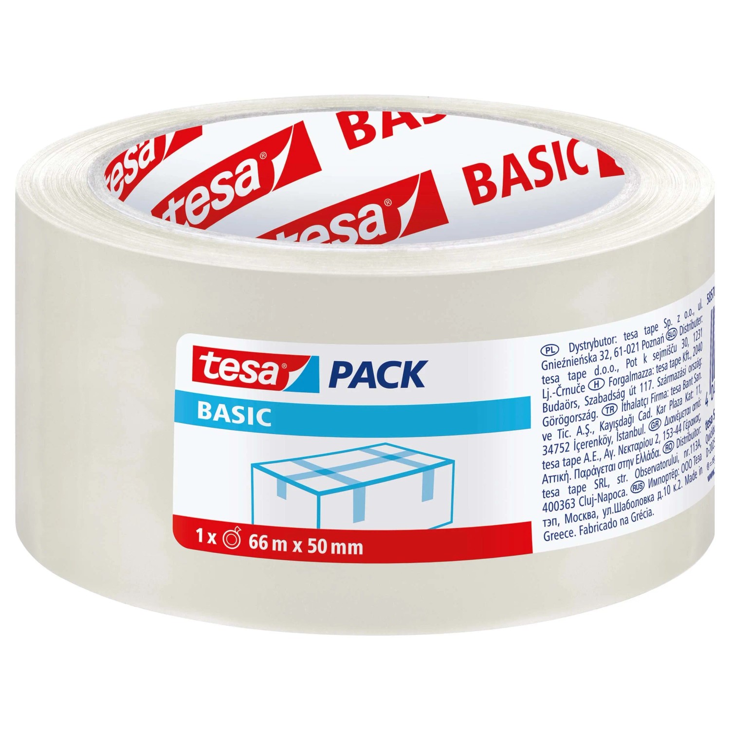Tesa Taśma pakowa BASIC bezbarwna 66 m x 50 mm