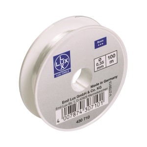 Przezroczysta żyłka LUX-TOOLS na szpuli, średnica 0,35 mm, długość 100 m.