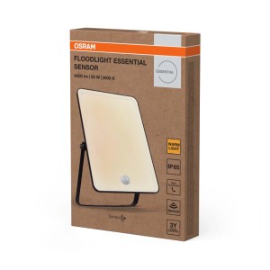 Opakowanie naświetlacza LED Osram z czujnikiem, 50W, ciepłe białe światło.