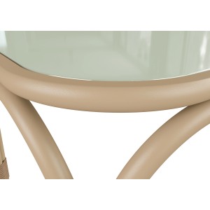 Zbliżenie: Stół do salonu Hockinson, prostokątny, 61x121 cm, naturalny. Stół ogrodowy ze stalową ramą.