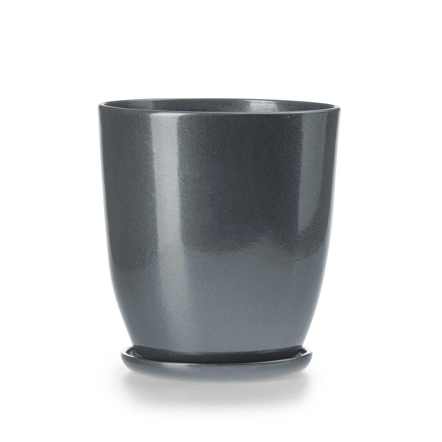 Doniczka z podstawką wysoka szary połysk - 24,5 cm