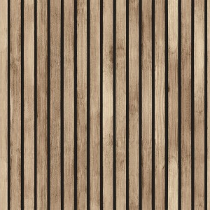 Tapeta dekoracyjna z efektem paneli drewnianych w kolorze brązowym i czarnym.