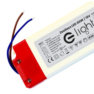 Zasilacz do taśm LED, 60W/12V, czerwony/biały. Transformator LED do użytku wewnętrznego.
