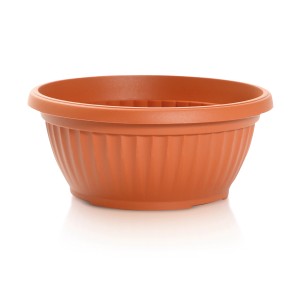 Brązowa miska na rośliny z żebrowaną powierzchnią na rośliny i kwiaty.