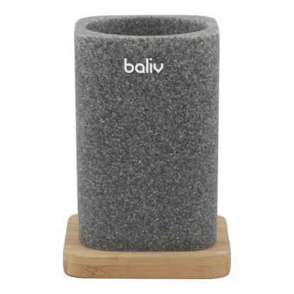 Baliv Kubek łazienkowy szary na bambusowej podstawce