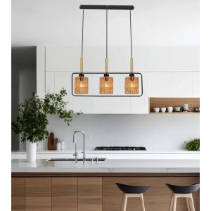 Candellux Lampa wisząca CROWN czarna 3xE27 40W abażur beżowy