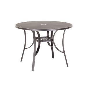 Okrągły stół ogrodowy z metalową ramą, idealny na patio i do ogrodu.