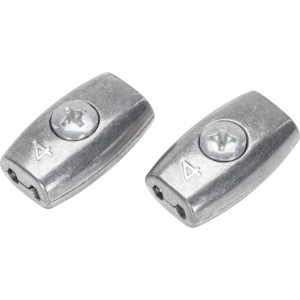 Dwa owalne zaciski linowe Ø 4 mm z cynku do lin stalowych i włóknistych.