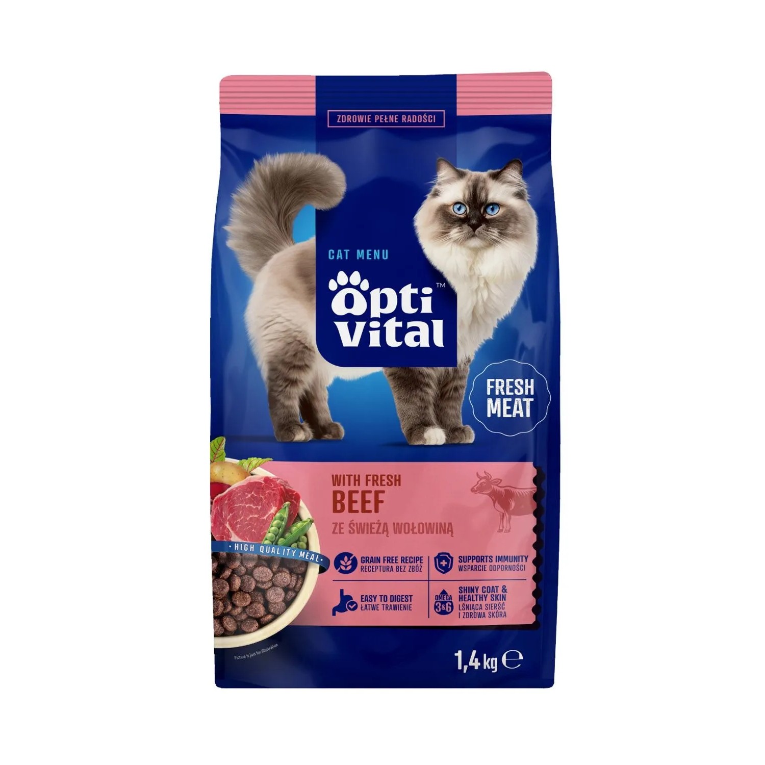 Optivital Sucha karma dla kotów, z wołowiną 1,4 kg