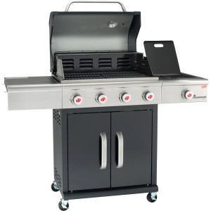 Grill gazowy Landmann Triton PTS 4.1 z 4 palnikami i palnikiem bocznym, czarny.
