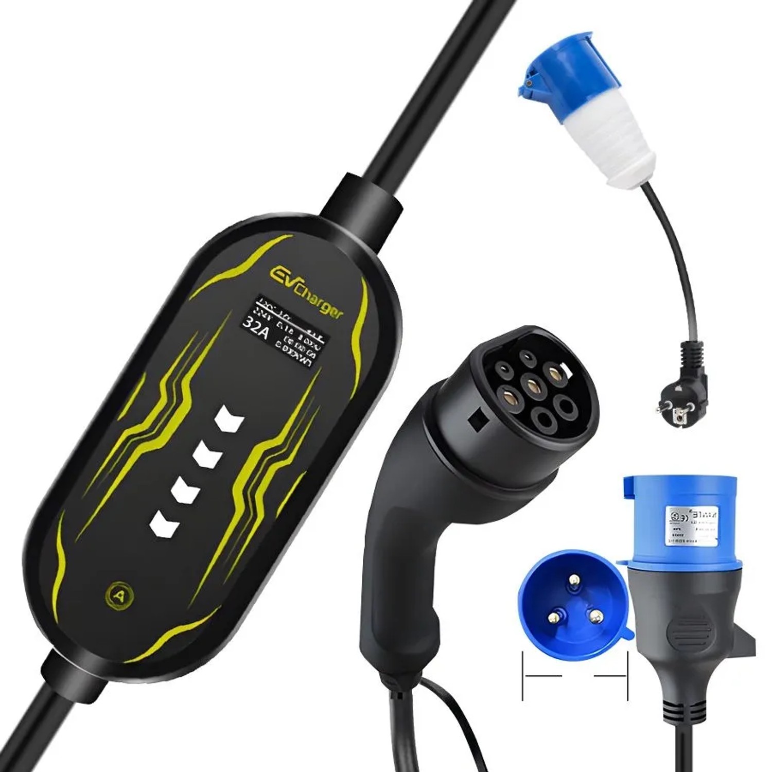 Junsun Ładowarka EV 7 kW 5 m Kabel Inteligentna Aplikacja Typ 2 1-fazowy 6-32A z Adapter
