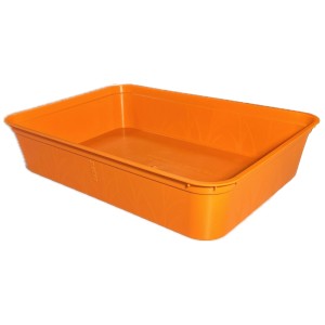 Pomarańczowy OBI Bring-Back Box, 38x28x8 cm, do przechowywania i transportu, możliwość układania w stos.