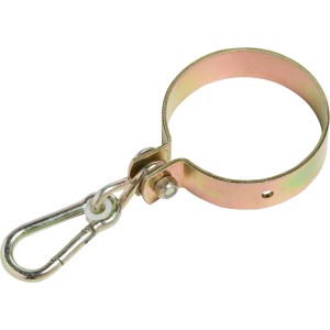 Metalowy łańcuch węzłowy z karabińczykiem i pierścieniem do mocowania.