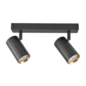 Czarna listwa oświetleniowa LED t.b.t. z dwoma reflektorami i złotymi akcentami.