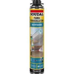 Puszka pianki termoizolacyjnej Soudal do montażu z pistoletem.