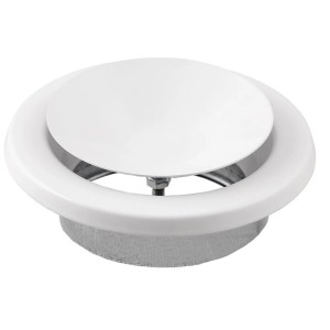 Biały zawór talerzowy do akcesoriów kominkowych, okrągły kształt.