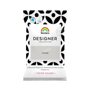 Próbka koloru Shade Beckers Designer Collection, szara farba do ścian w saszetce testowej.